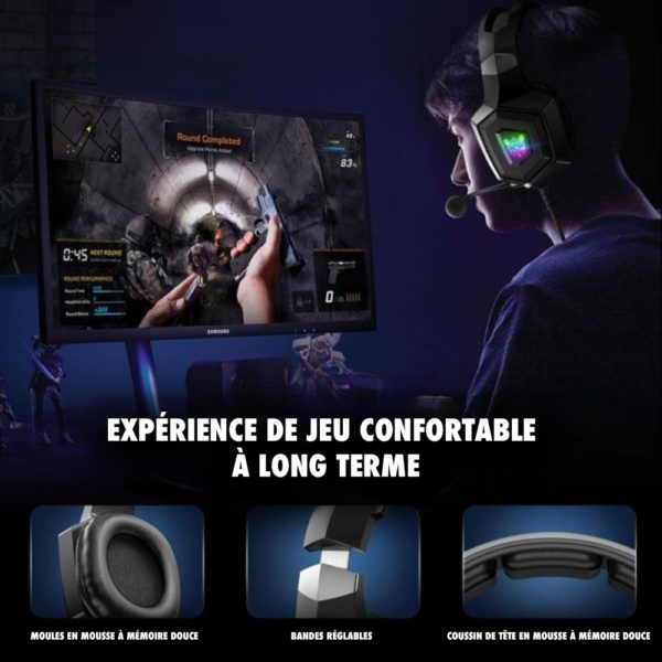 Casque de jeu RVB avec micro HD-7