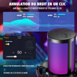 Microphone de jeu à condensateur USB avec éclairage RVB, réduction du bruit et coupure du son en une seule touche