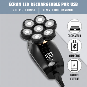 Rasoir électrique à tête flottante 7D étanche avec chargement USB et tondeuse pour hommes