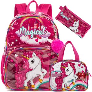 Ensemble sac à dos en PVC transparent pour filles – Sac d'école 3 en 1 robuste avec sac à bandoulière