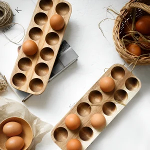 Boîte à œufs japonaise en bois – Organiseur de réfrigérateur à deux rangées