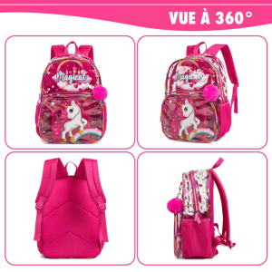 Ensemble sac à dos en PVC transparent pour filles – Sac d’école 3 en 1 robuste avec sac à bandoulière