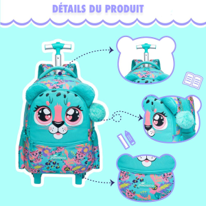Sac à dos à roulettes léger pour enfants avec sac à lunch et trousse