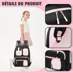 Sac à dos multi-poches pour fille avec sac à lunch et trousse