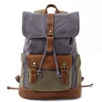Sac à dos vintage en toile grande capacité pour voyage et randonnée Gris vert