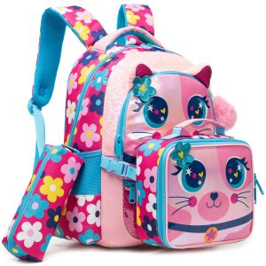 Ensemble sac à dos d'école pour filles avec boîte à lunch et trousse pour les 8-10 ans