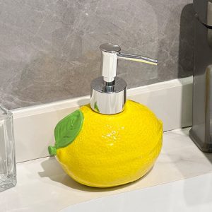 Distributeur de savon en céramique citron – Flacon pompe rechargeable pour lotion et shampoing