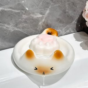 Ensemble de salle de bain chat siamois de dessin animé : porte-savon, bouteille de lotion et porte-brosse à dents en céramique